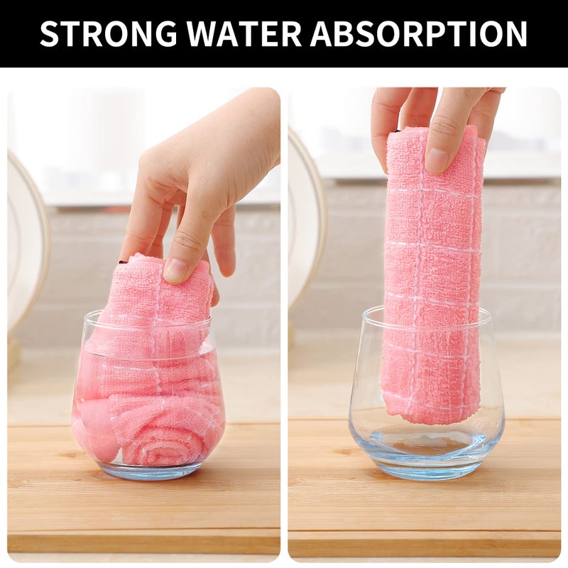 Homaxy 100% Cotton Terry Kitchen Towels(Pink, 13 x 28 inches), Checkered Designed, Soft and Super Absorbent Dish Towels, 4 Pack - Image 3